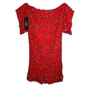 Lulu's NWT Serving Looks Red Floral Print Off the Shoulder Dress Medium